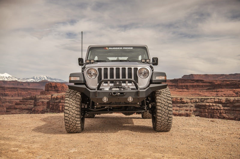 Rugged Ridge HD Bumper Full Width Front 07-18 Jeep Wrangler JK 18-20 Jeep Wrangler JL 2020 JT Rugged Ridge Bumpers - Steel  AXOPROS