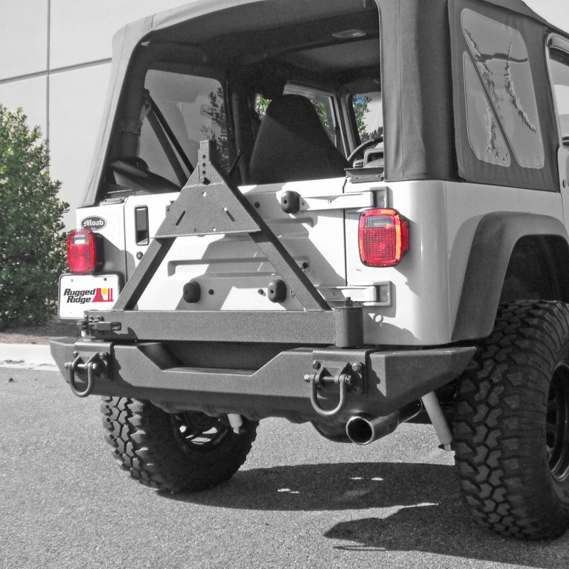 Rugged Ridge Tire Carrier XHD Rear Bumper 76-06 Jeep CJ / Jeep Wrangler Rugged Ridge Bumpers - Steel  AXOPROS