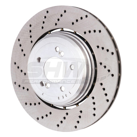 SHW 06-10 BMW M5 5.0L Left Rear Cross-Drilled Lightweight Brake Rotor (34212282807) SHW Performance Brake Rotors - Drilled  AXOPROS