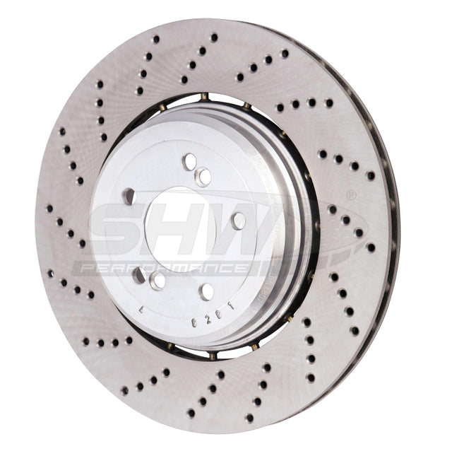 SHW 06-10 BMW M5 5.0L Left Rear Cross-Drilled Lightweight Brake Rotor (34212282807) SHW Performance Brake Rotors - Drilled  AXOPROS