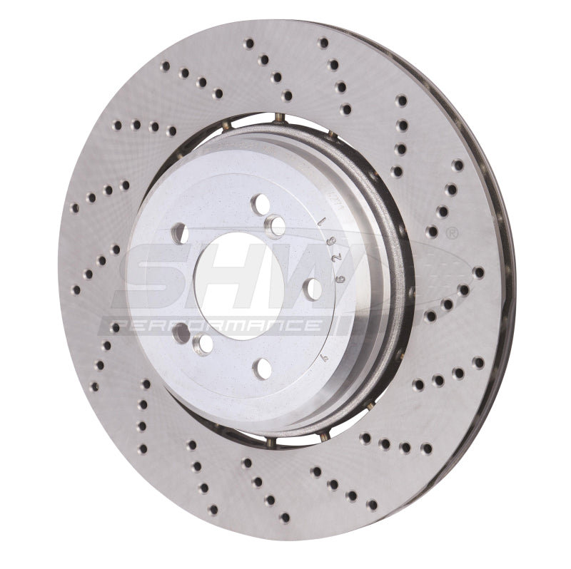 SHW 06-10 BMW M5 5.0L Right Rear Cross-Drilled Lightweight Brake Rotor (34212282808) SHW Performance Brake Rotors - Drilled  AXOPROS