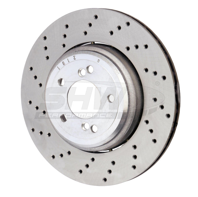 SHW 08-13 BMW M3 4.0L Left Rear Cross-Drilled Lightweight Brake Rotor (34212283803) SHW Performance Brake Rotors - Drilled  AXOPROS