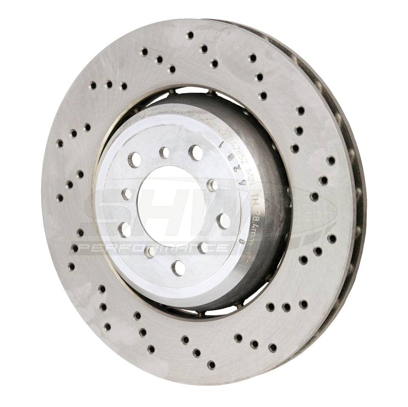 SHW 08-13 BMW M3 4.0L Right Front Cross-Drilled Lightweight Brake Rotor (34112283802) SHW Performance Brake Rotors - Drilled  AXOPROS