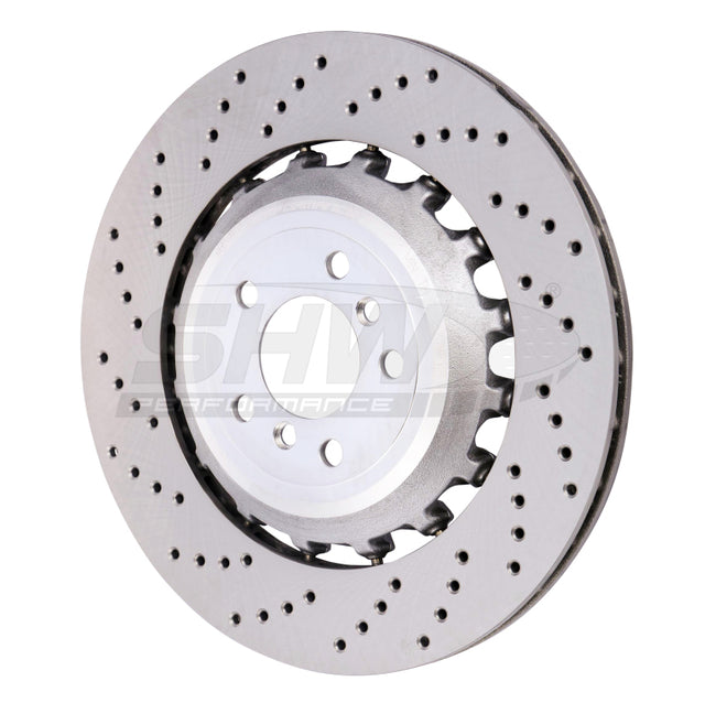 SHW 11-16 BMW M5 4.4L Left Rear Cross-Drilled Lightweight Brake Rotor (34212284103) SHW Performance Brake Rotors - Drilled  AXOPROS