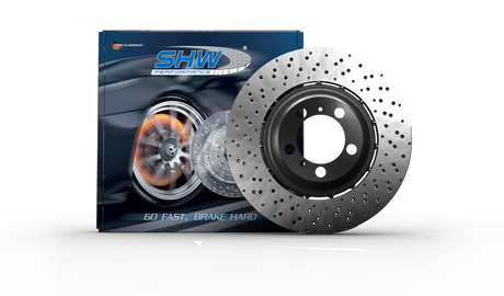 SHW 14-18 Audi RS7 4.0L Rear Cross-Drilled Lightweight Wavy Brake Rotor (4G8615601E) SHW Performance Brake Rotors - Drilled  AXOPROS