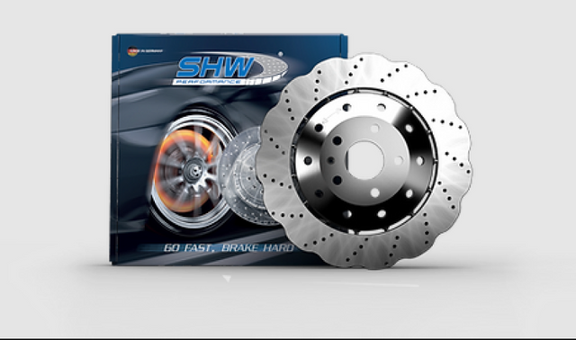 SHW 14-18 Audi RS7 4.0L Rear Cross-Drilled Lightweight Wavy Brake Rotor (4G8615601E) SHW Performance Brake Rotors - Drilled  AXOPROS