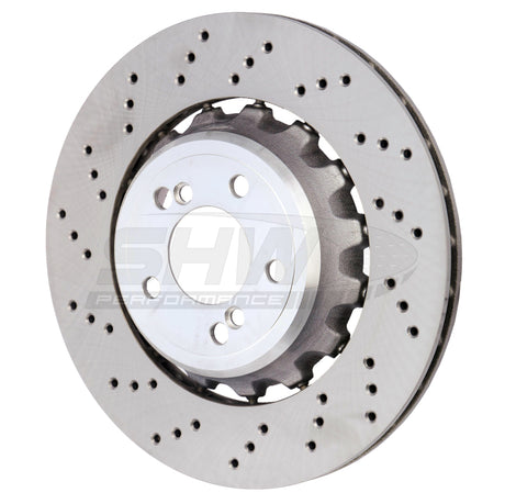 SHW 15-18 BMW M3 3.0L Left Rear Cross-Drilled Lightweight Brake Rotor (34212284811) SHW Performance Brake Rotors - Drilled  AXOPROS