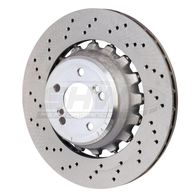 SHW 15-18 BMW X5 M 4.4L Left Rear Cross-Drilled Lightweight Brake Rotor (34212284903) SHW Performance Brake Rotors - Drilled  AXOPROS