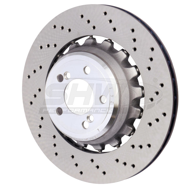 SHW 15-18 BMW X5 M 4.4L Right Rear Cross-Drilled Lightweight Brake Rotor (34212284904) SHW Performance Brake Rotors - Drilled  AXOPROS