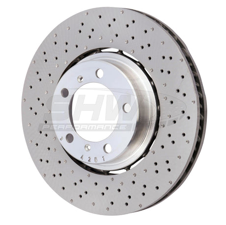 SHW 18-19 Porsche 911 Carrera 4 GTS w/o Ceramic Brake Left Frt Drill-Dimp LW Brake Rotor (9P1615301) SHW Performance Brake Rotors - Drilled  AXOPROS