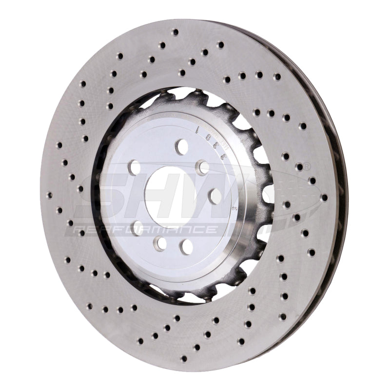SHW 18-21 BMW M5 4.4L Left Rear Cross-Drilled Lightweight Brake Rotor (34217991103) SHW Performance Brake Rotors - Drilled  AXOPROS
