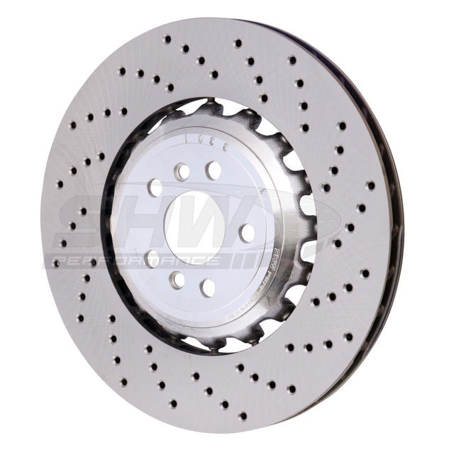 SHW 18-21 BMW M5 4.4L Right Rear Cross-Drilled Lightweight Brake Rotor (34217991104) SHW Performance Brake Rotors - Drilled  AXOPROS