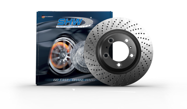 SHW 2016 Porsche Boxster Spyder w/o Ceramics Right Rear Cross-Drilled MB Brake Rotor (98135240400) SHW Performance Brake Rotors - Drilled  AXOPROS