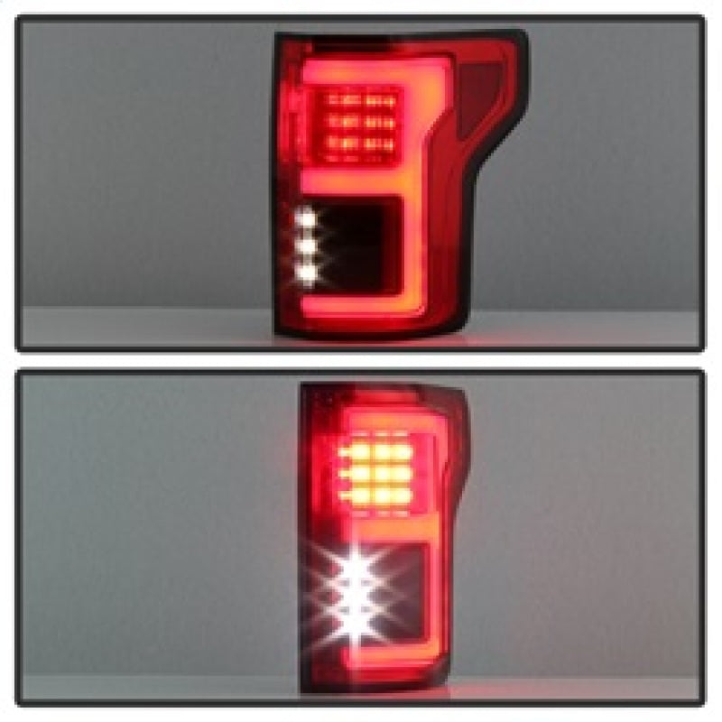 Spyder 15-18 Ford F-150 LED Tail Lights (w/Blind Spot) - Red Clear (ALT-YD-FF15015BS-LBLED-RC) SPYDER Tail Lights  AXOPROS
