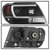 Spyder 99-04 Jeep Grand Cherokee Projector Headlights - Light Bar DRL LED - Black SPYDER Headlights  AXOPROS