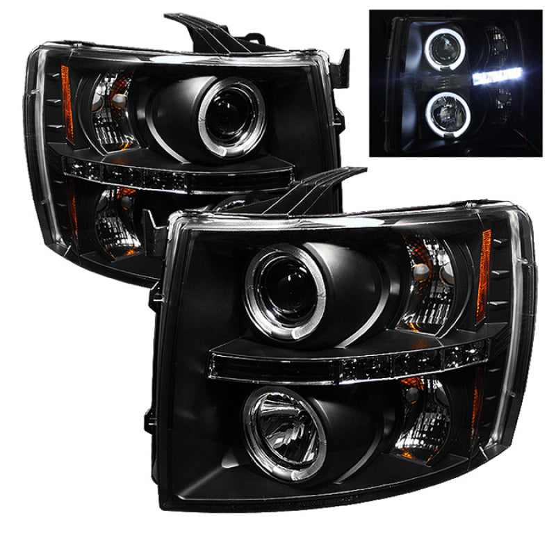 Spyder Chevy Silverado 1500 07-13 Projector Headlights LED Halo LED Blk PRO-YD-CS07-HL-BK SPYDER Headlights  AXOPROS