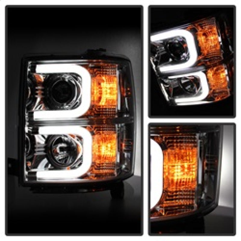 Spyder Chevy Silverado 1500 14-16 Projector Headlights Light Bar DRL Chrm PRO-YD-CS14-LBDRL-C SPYDER Headlights  AXOPROS