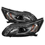 Spyder Honda Accord 2013-2015 4DR Projector Headlights Light Bar DRL Black PRO-YD-HA13-LBDRL-BK SPYDER Headlights  AXOPROS