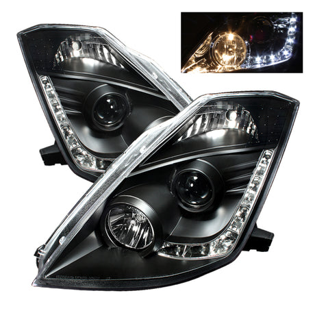 Spyder Nissan 350Z 03-05 Projector Headlights Halogen Model Only - DRL Black PRO-YD-N350Z02-DRL-BK SPYDER Headlights  AXOPROS