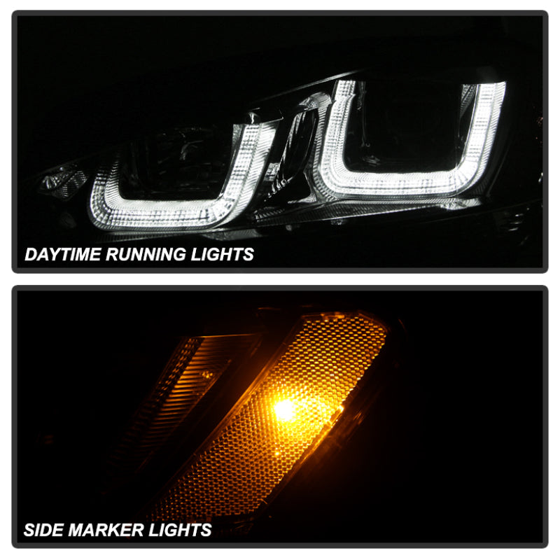 Spyder Volkswagen Golf VII 14-16 Projector Headlights DRL LED Blk Stripe Blk PRO-YD-VG15-BLK-DRL-BK SPYDER Headlights  AXOPROS