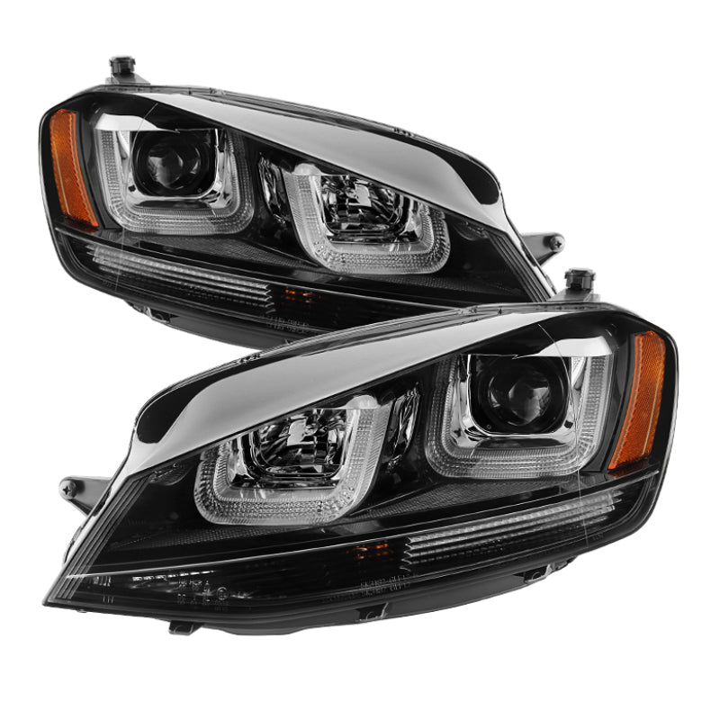 Spyder Volkswagen Golf VII 14-16 Projector Headlights DRL LED Blk Stripe Blk PRO-YD-VG15-BLK-DRL-BK SPYDER Headlights  AXOPROS