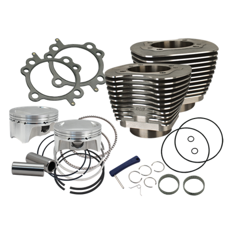 S&S Cycle 07-17 BT 107in Bolt-In Big Bore Kit - Wrinkle Black S&S Cycle Piston Sets - Powersports  AXOPROS