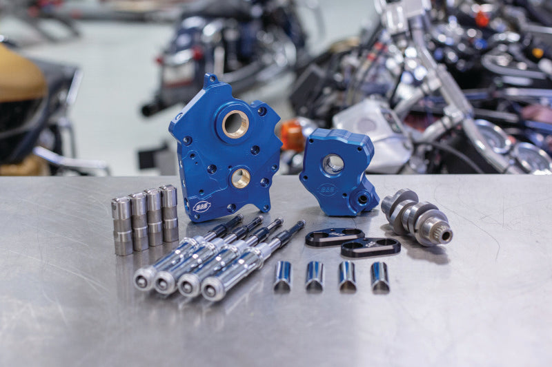 S&S Cycle 2017+ Oil Cooled M8 Models Chain Drive 465C Cam Chest Kit w/ Chrome Pushrod Tubes S&S Cycle Cam Gears  AXOPROS