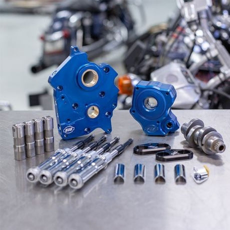 S&S Cycle 2017+ Oil Cooled M8 Models Chain Drive 465C Cam Chest Kit w/ Chrome Pushrod Tubes S&S Cycle Cam Gears  AXOPROS