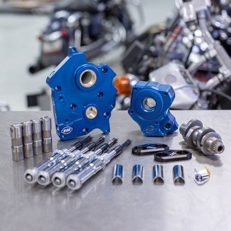 S&S Cycle 2017+ Water Cooled M8 Models Chain Drive 475C Cam Chest Kit w/ Chrome Pushrod Tubes S&S Cycle Cam Gears  AXOPROS