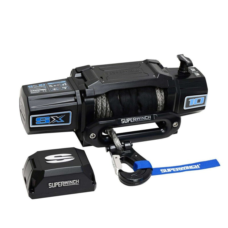 Superwinch 10000 LBS 12V DC 3/8in x 80ft Synthetic Rope SX10SR Winch - Semi Gloss Black Superwinch Winches  AXOPROS
