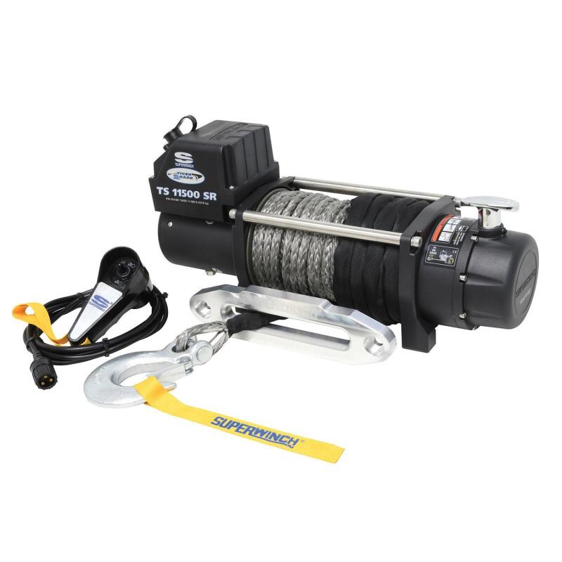 Superwinch 11500 LBS 12V DC 3/8in x 80ft Synthetic Rope Tiger Shark 11500 Winch Superwinch Winches  AXOPROS