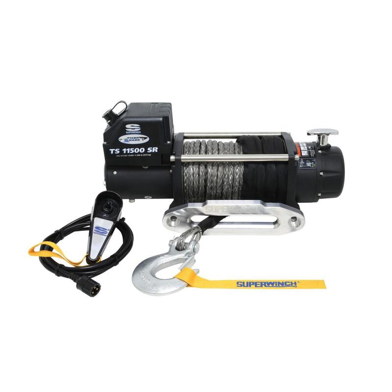 Superwinch 11500 LBS 12V DC 3/8in x 80ft Synthetic Rope Tiger Shark 11500 Winch Superwinch Winches  AXOPROS