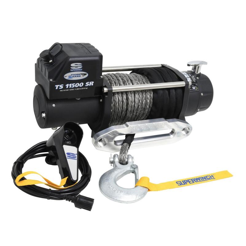Superwinch 11500 LBS 12V DC 3/8in x 80ft Synthetic Rope Tiger Shark 11500 Winch Superwinch Winches  AXOPROS