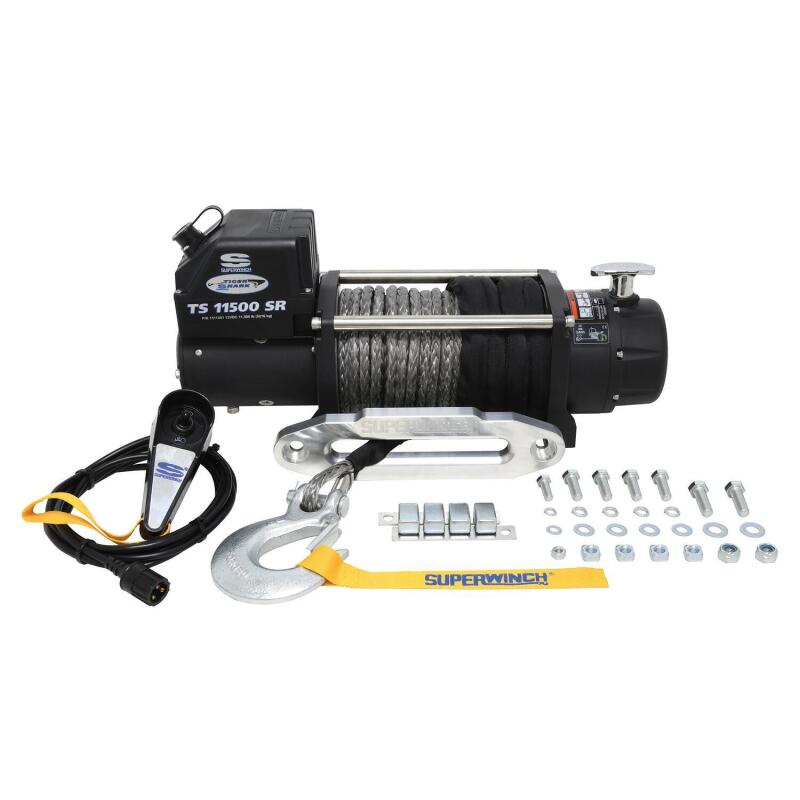 Superwinch 11500 LBS 12V DC 3/8in x 80ft Synthetic Rope Tiger Shark 11500 Winch Superwinch Winches  AXOPROS