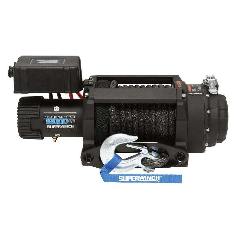 Superwinch 18000 LBS 12V DC 33/64in x 79 ft Synthetic Rope Tiger Shark 18000SR Winch Superwinch Winches  AXOPROS