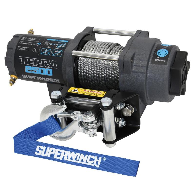 Superwinch 2500 LBS 12V DC 3/16in x 40ft Steel Rope Terra 2500 Winch - Gray Wrinkle Superwinch Winches  AXOPROS