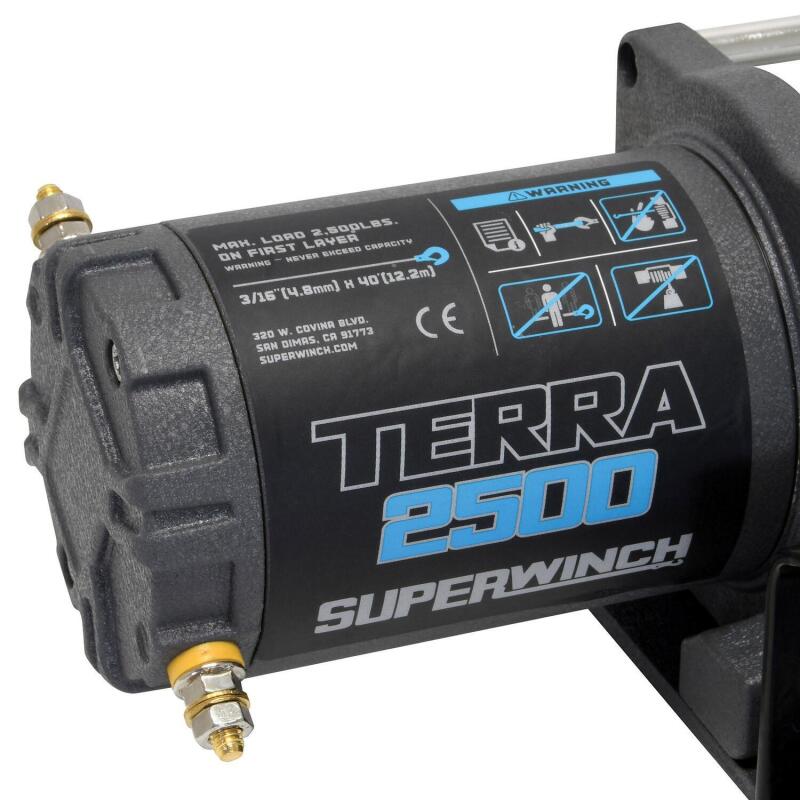 Superwinch 2500 LBS 12V DC 3/16in x 40ft Steel Rope Terra 2500 Winch - Gray Wrinkle Superwinch Winches  AXOPROS