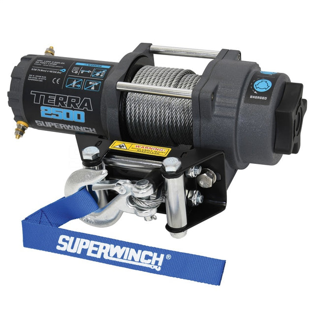 Superwinch 2500 LBS 12V DC 3/16in x 40ft Steel Rope Terra 2500 Winch - Gray Wrinkle Superwinch Winches  AXOPROS