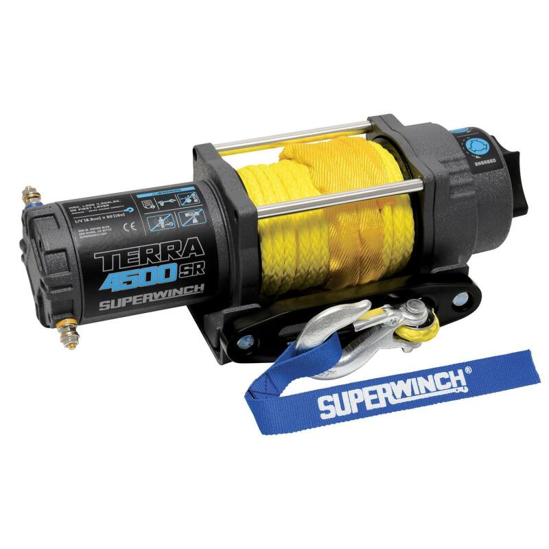 Superwinch 4500 LBS 12V DC 1/4in x 50ft Synthetic Rope Terra 4500SR Winch - Gray Wrinkle Superwinch Winches  AXOPROS