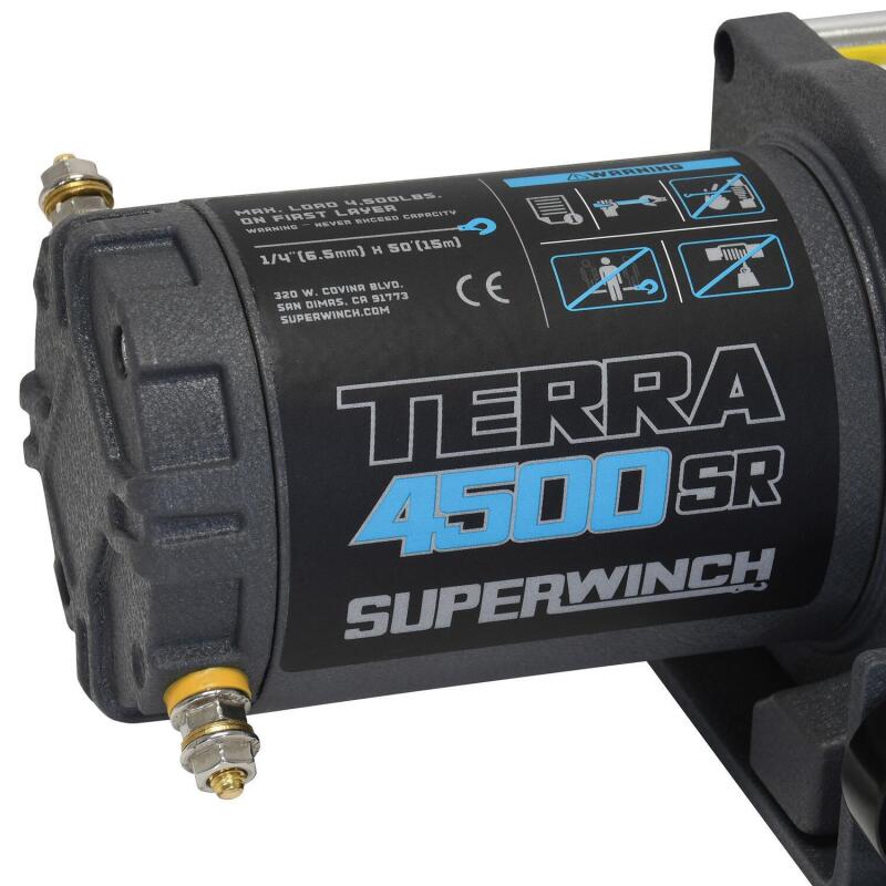 Superwinch 4500 LBS 12V DC 1/4in x 50ft Synthetic Rope Terra 4500SR Winch - Gray Wrinkle Superwinch Winches  AXOPROS
