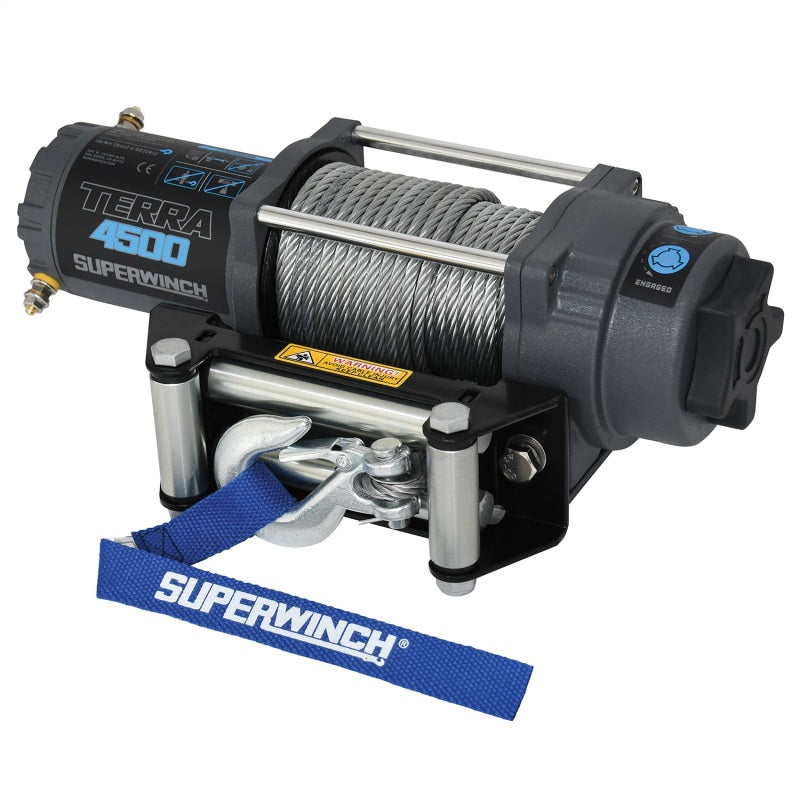 Superwinch 4500 LBS 12V DC 15/64in x 50ft Steel Rope Terra 4500 Winch - Gray Wrinkle Superwinch Winches  AXOPROS