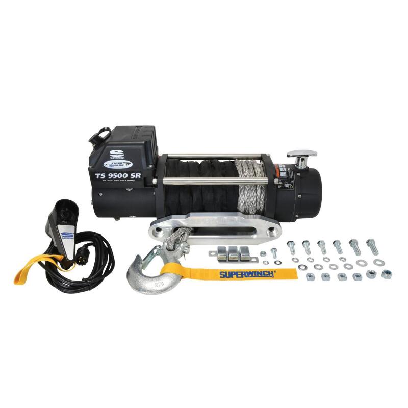 Superwinch 9500 LBS 12V DC 3/8in x 80ft Synthetic Rope Tiger Shark 9500 Winch Superwinch Winches  AXOPROS