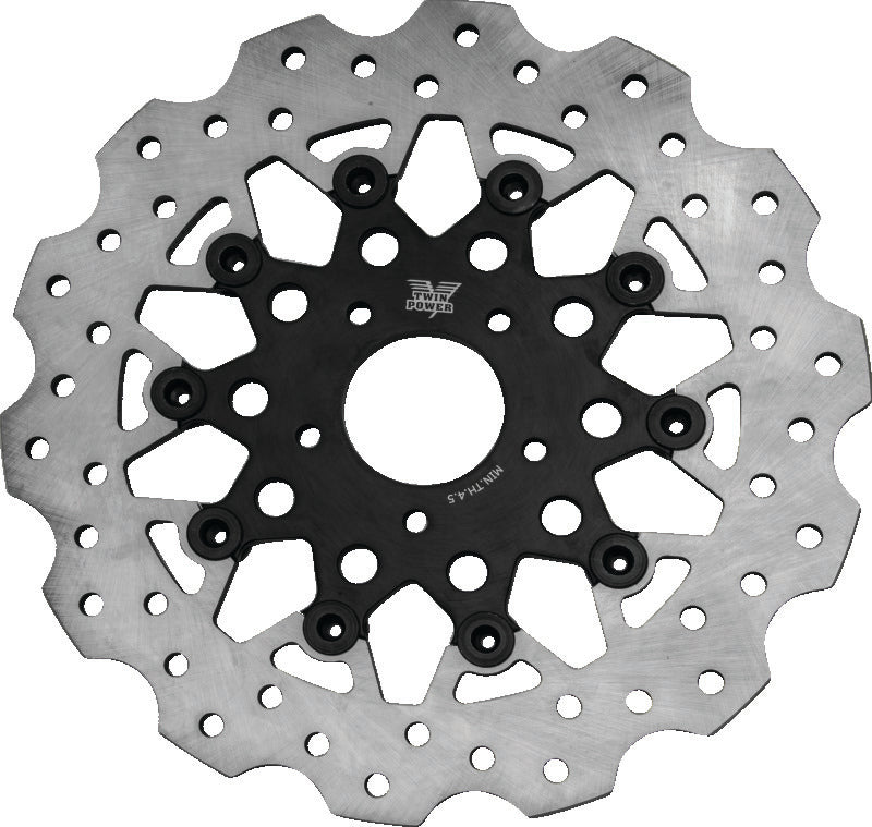 Twin Power 08-13 FLH FLT 08-16 FLHR 06-17 Dyna Front 11.8 Scalloped Floating Rotor Black Mesh TwinPower Brake Rotors - OE  AXOPROS