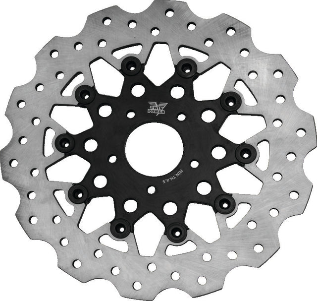 Twin Power 08-13 FLH FLT 08-16 FLHR 06-17 Dyna Front 11.8 Scalloped Floating Rotor Black Mesh TwinPower Brake Rotors - OE  AXOPROS