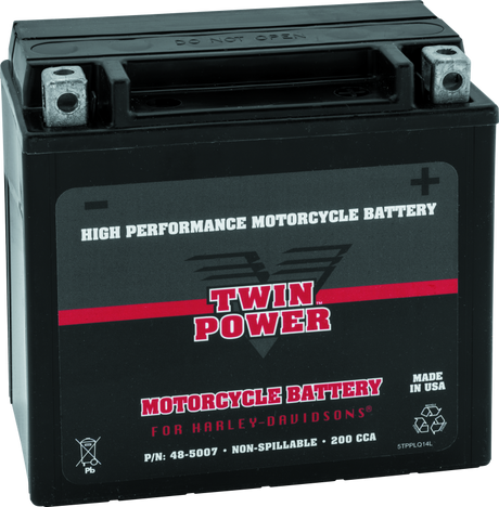 Twin Power YTX-14L High Performance Battery Replaces H-D 65958-04 Made in USA 200 CCA TwinPower Batteries  AXOPROS
