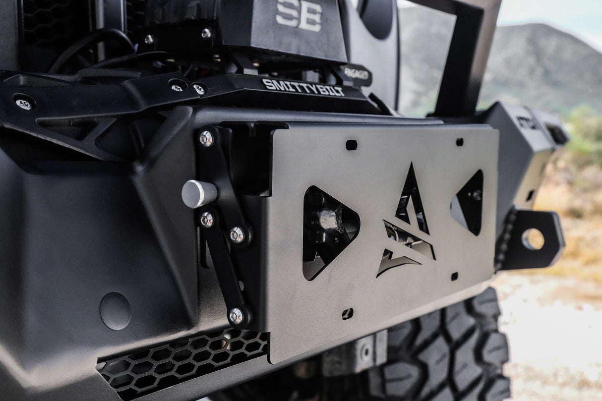 Universal Terra Series Flip-Up Roller Fairlead License Plate Bracket Attica 4x4 Bumper  AXOPROS