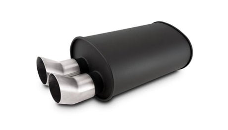 Vibrant Streetpower Flat Blk Muffler 9.5x6.75x15in Body 2.5in Inlet ID 3in Tip OD w/Dual DTM Tips Vibrant Muffler  AXOPROS