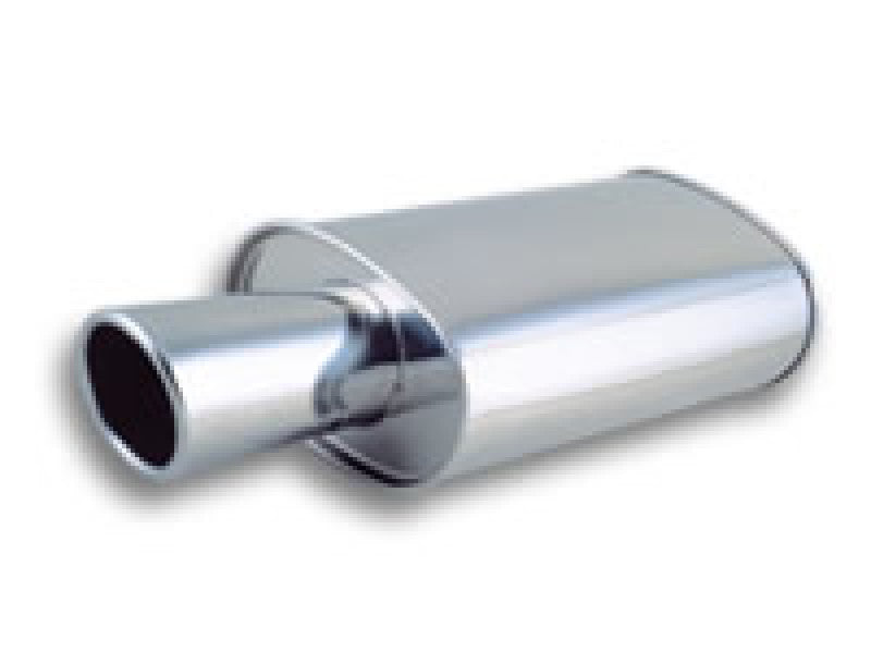 Vibrant StreetPower Turbo Oval Muffler with 4in Round Tip Angle Cut Rolled Edge - 3in inlet I.D. Vibrant Muffler  AXOPROS
