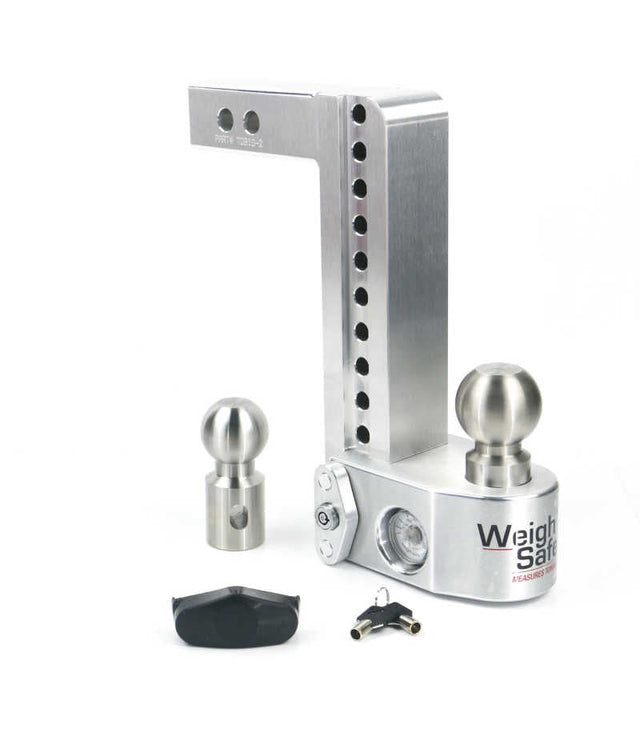 Weigh Safe 10in Drop Hitch w/Built-in Scale & 2in Shank (10K/12.5K GTWR) - Aluminum Weigh Safe Hitch Ball Mounts  AXOPROS
