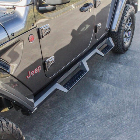 Westin 18-20 Jeep Wrangler JL Unlimited 4DR HDX Drop Nerf Step Bars - Textured Black Westin Nerf Bars  AXOPROS